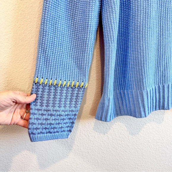 Coastal Preppy Textured V-Neck Sweater NIC+ZOE Blue Tipped Knit Cottagecore Chic - Picture 4 of 12